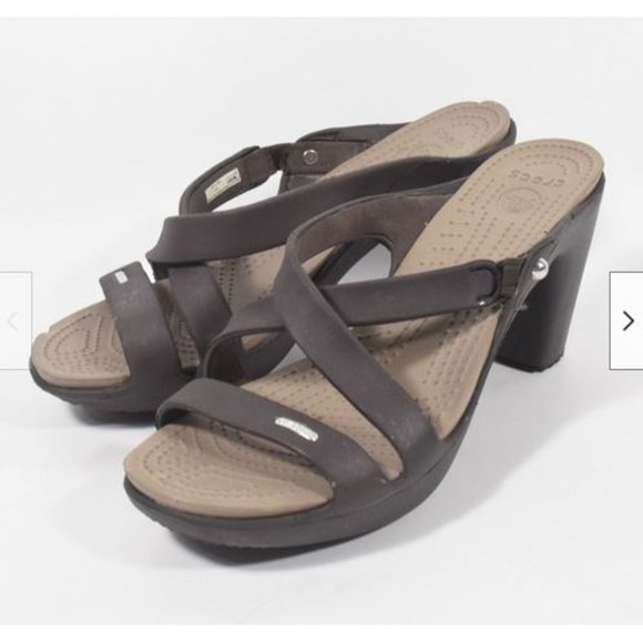 CROCS | Shoes | Crocs 4558 Cyprus Iv Slip On Heels Sandals In Mushroom Brown Sz 1 | Poshmark